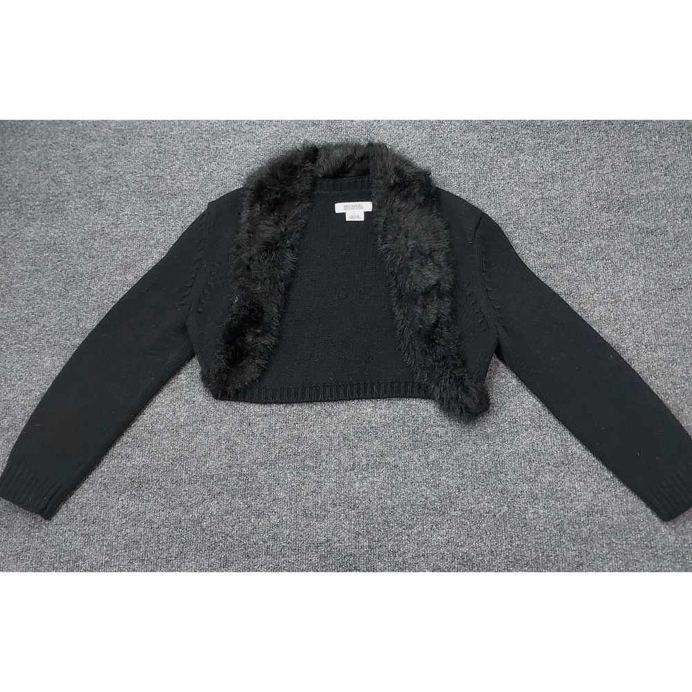 Michael Kors 3/4 Sleeve Cropped Bolero Black Faux Fur Lined Jacket Large